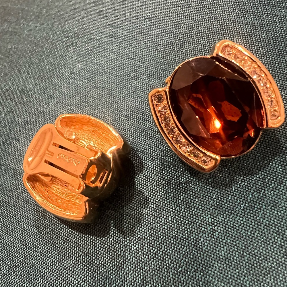 Christian Dior Gold -Amber Crystal-  Clip on Earrings - Picture 6 of 11